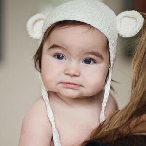 Beba Bean Knitted Crochet Bear Beanie Hat Toque